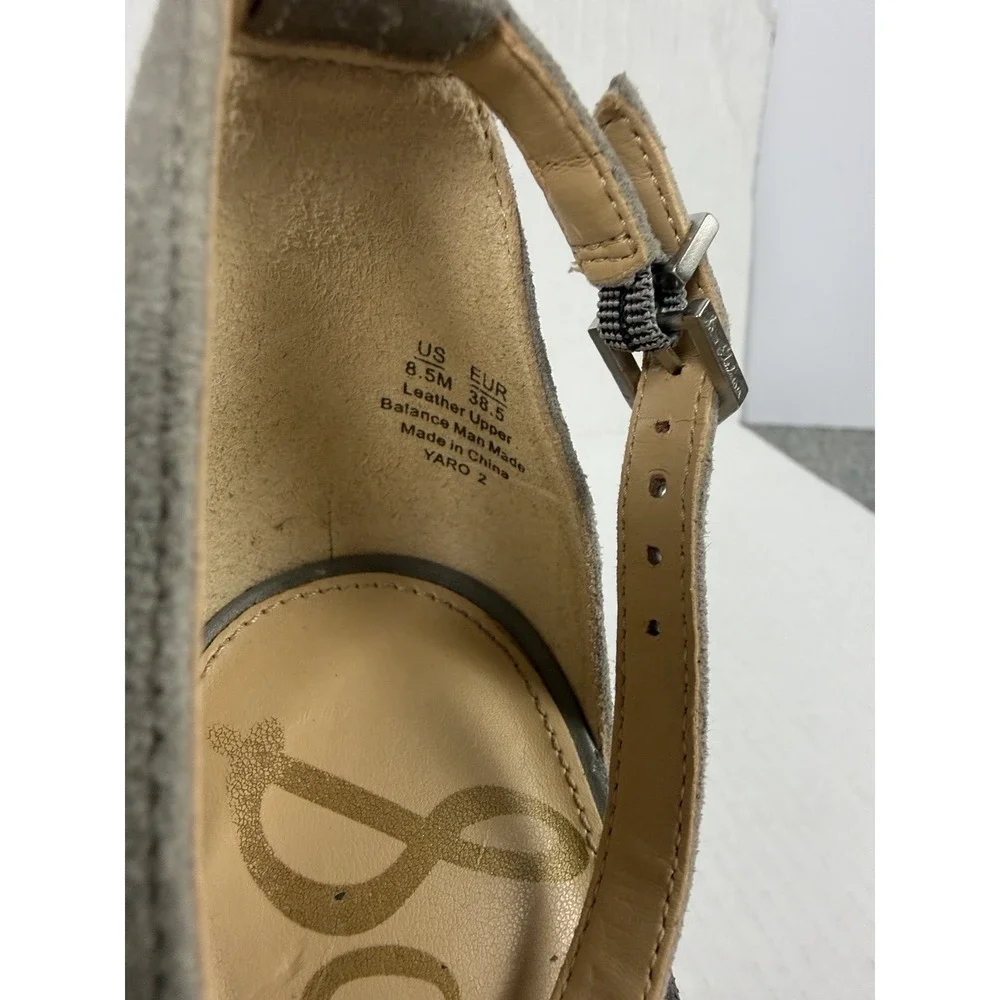 Sam Edelman Yaro 2 Jeweled Block Heel Ankle Strap Sandals Gray Suede 8.5M